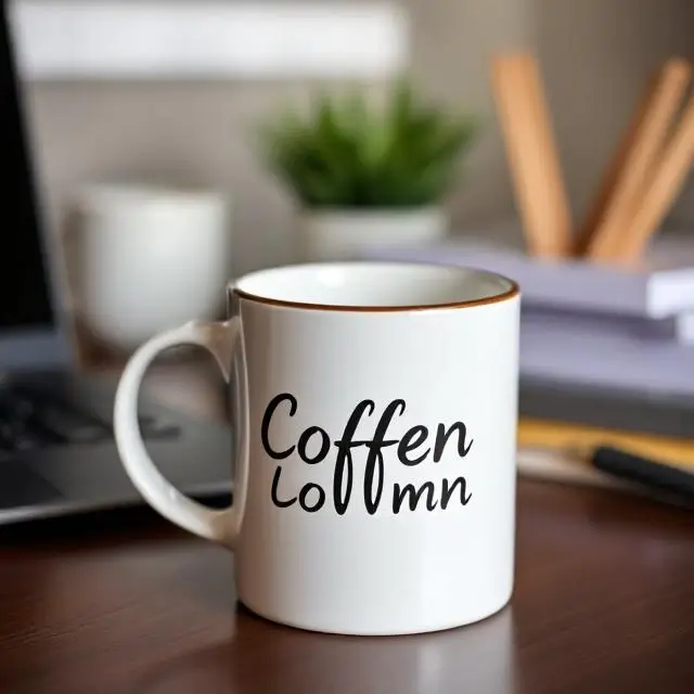 Customer photo of a coffee mug on a desk